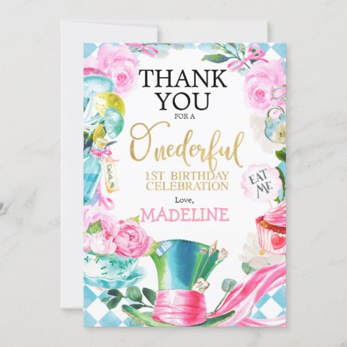 Alice Onederful 1st Birthday Thank You Card