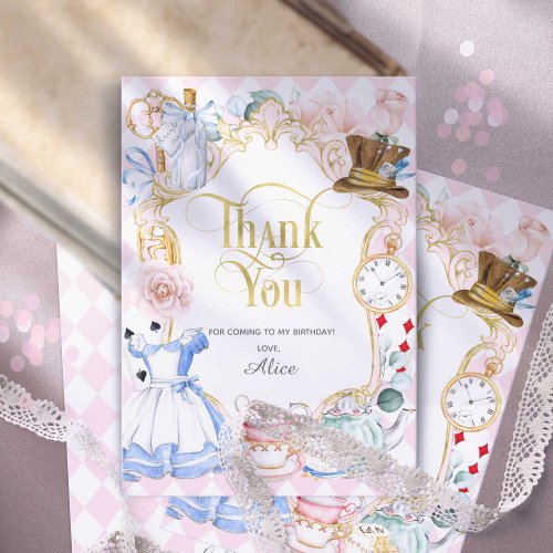 Alice Onederland Mad hatter Girl 1st birthday Thank You Card