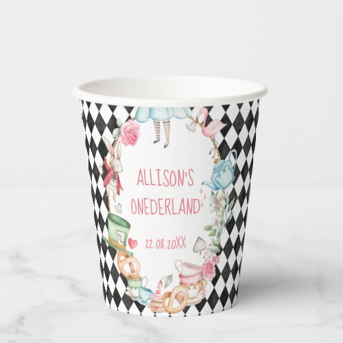 Alice Onederland Mad Tea Party Girl First Birthday Paper Cups