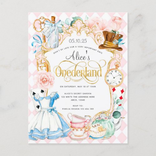 Alice Onederland tea party girl 1st birthday Invit