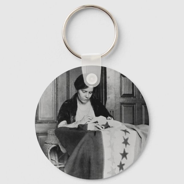 Alice Paul, Sewing Suffrage Flag, 1910s Keychain (Front)