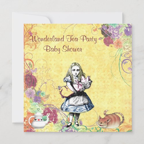 Alice  Pig Baby Wonderland Tea Party Baby Shower Invitation