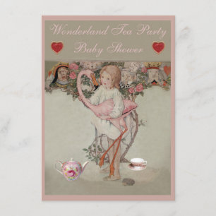 Alice & Pink Flamingo Baby Shower Tea Party Invitation