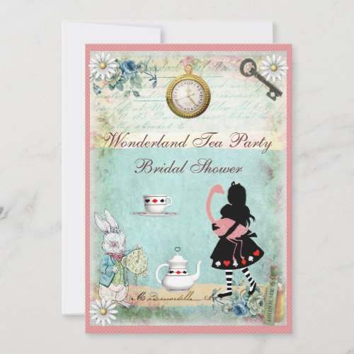 Alice  Pink Flamingo Bridal Shower Tea Party Invitation