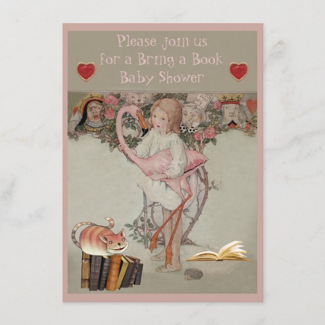 Alice & Pink Flamingo Bring a Book Baby Shower Enclosure Card (Front)