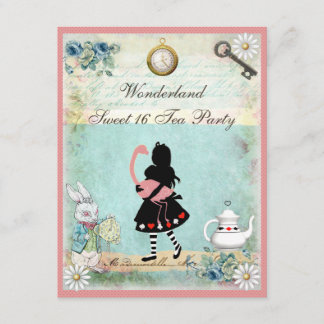 Alice, Pink Flamingo & Cheshire Cat Sweet 16 Invitation