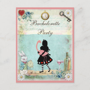 Alice & Pink Flamingo & Martini Bachelorette Party Invitation