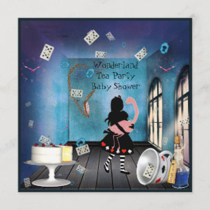 Alice & Pink Flamingo Wonderland Baby Shower Invitation