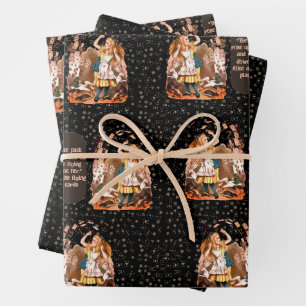 Alice Playing Cards Black Wrapping Paper Sheets