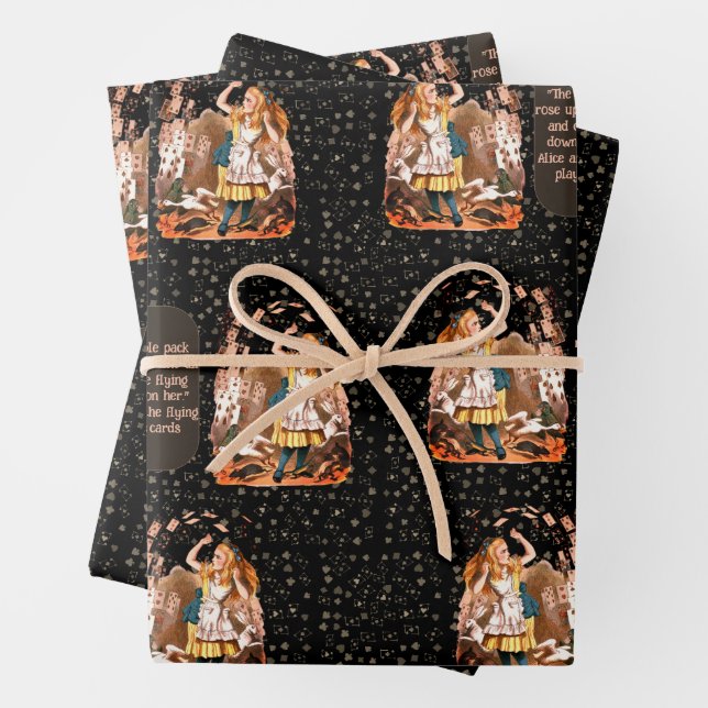 Alice Playing Cards Black Wrapping Paper Sheets (In situ)