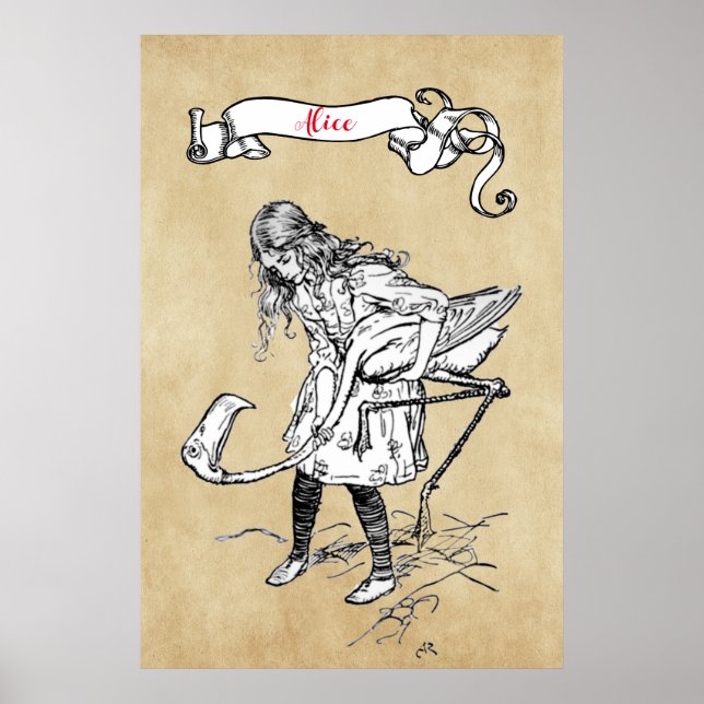 Alice playing croquet with a flamingo poster (Front)