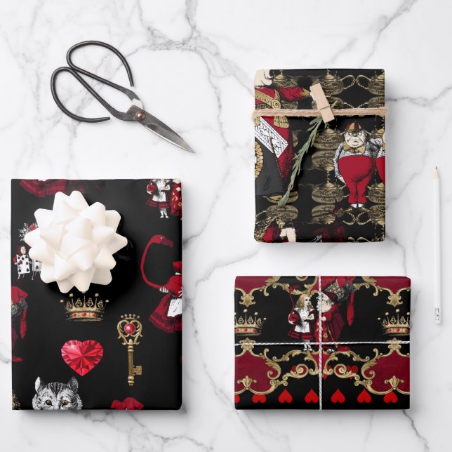 Alice Queen of hearts black and red set  Wrapping Paper Sheets (Front)