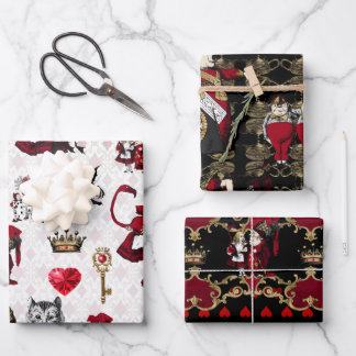 Alice Queen of hearts black and red set Wrapping Paper Sheets