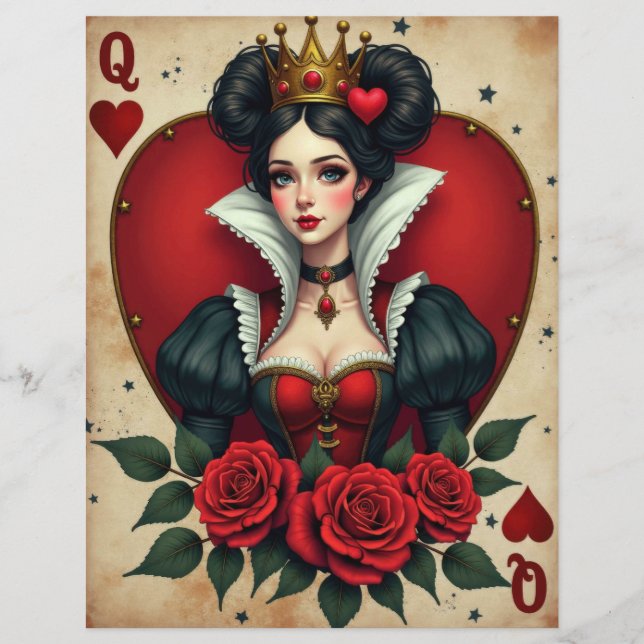 Alice Queen of Hearts Playing Card Scrapbook Paper (Front)