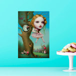 Alice - Quirky Surreal Pop Art  Poster<br><div class="desc">Beautiful AI generated quirky pop surrealism digital art features a different "Alice' hanging for a tree with a clock embedded. 
""</div>
