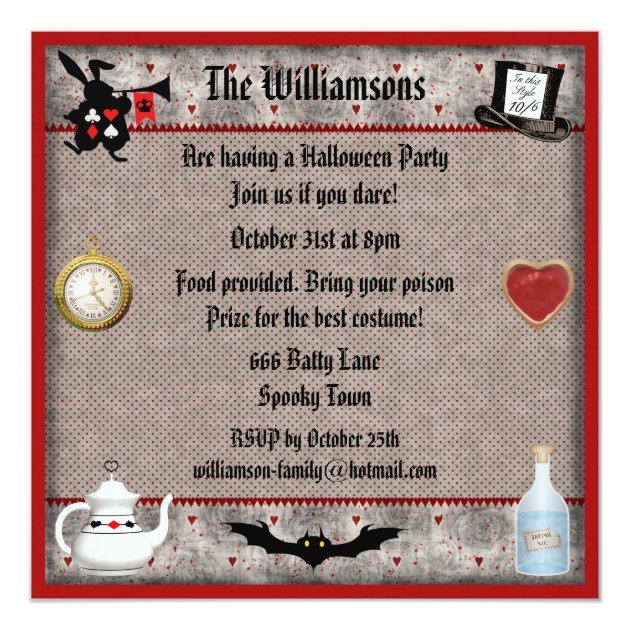 Alice & Rabbit Wonderland Halloween Party Invites