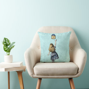 Alice Reachs For the Drink Me Potion Bottle Throw Pillow