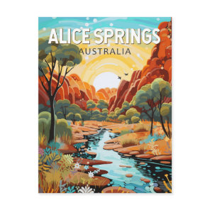 Alice Springs Australia Travel Art Vintage Postcard