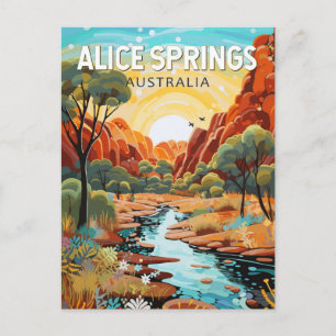 Alice Springs Australia Travel Art Vintage Postcard