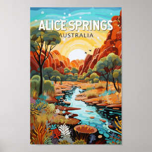 Alice Springs Australia Travel Art Vintage Poster
