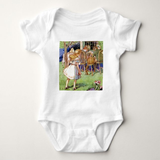 Alice Stumbles Upon The Mad Hatter's Tea Party Baby Bodysuit (Front)
