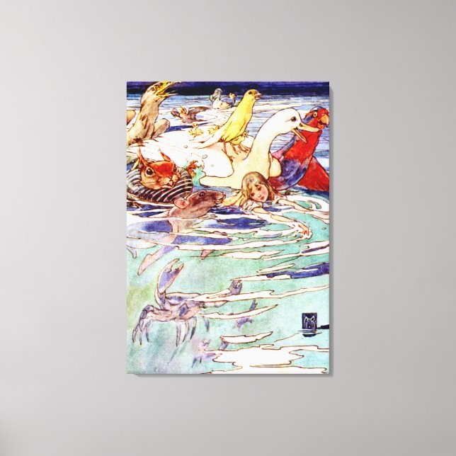 Alice Swimming In the Pool of Tears in Wonderland Canvas Print (Front)
