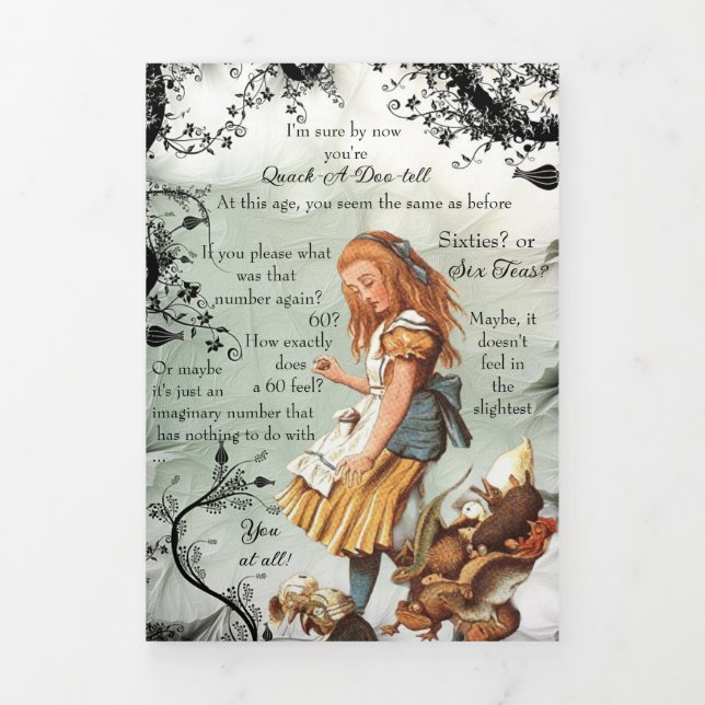 Alice Tea Cup Sixtieth Birthday Tri-Fold Holiday Card (Cover)