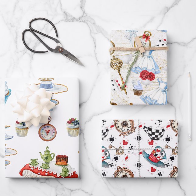 Alice Tea Party design Wrapping Paper Sheets (Front)