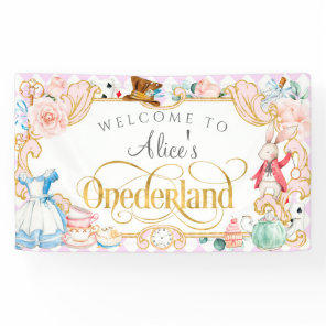 Alice tea party Onederland, Girl first birthday  Banner