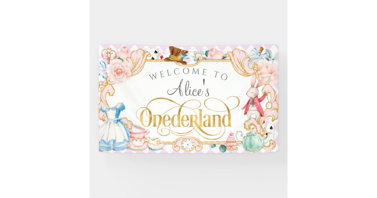 Alice in Onederland 1st Birthday Banner for Girl - Princess Tea Birthday Party Decoration, Tea Time First Birthday Theme Garland,Girls Alice in