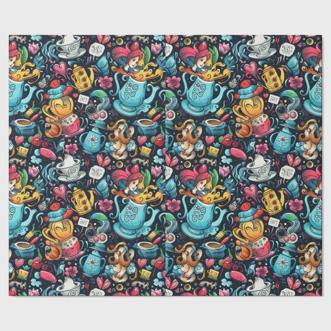 Alice Tea party Theme Wrapping Paper (Seam)