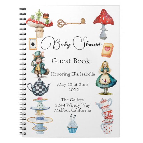 Alice Tea Party Themed Baby Shower Guest Notebook