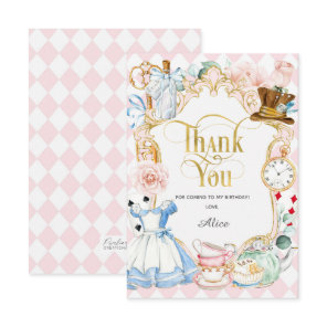 Alice tea party wonderland, birthday thank you car card