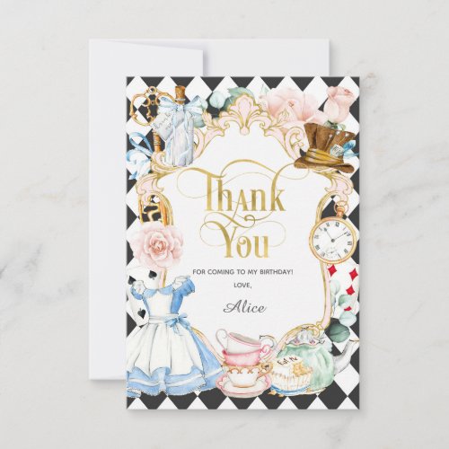 Alice tea party wonderland birthday thank you card