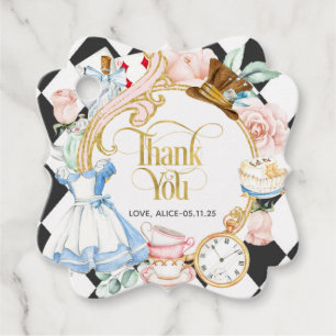 Alice tea party wonderland, birthday thank you favor tags