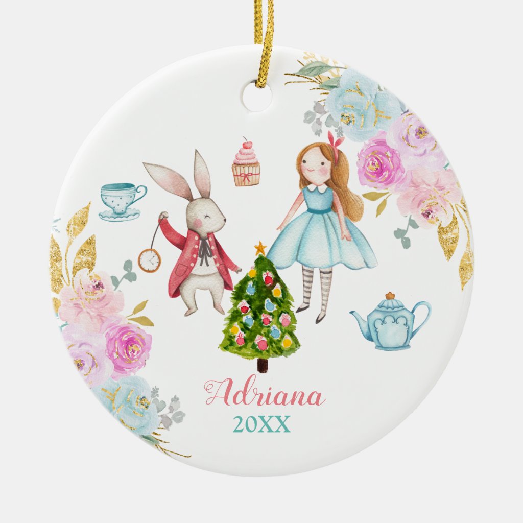 Alice Tea Pink Floral Wreath Alice ornament
