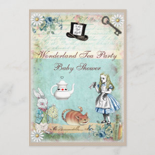 Alice & the Cheshire Cat Wonderland Baby Shower Invitation