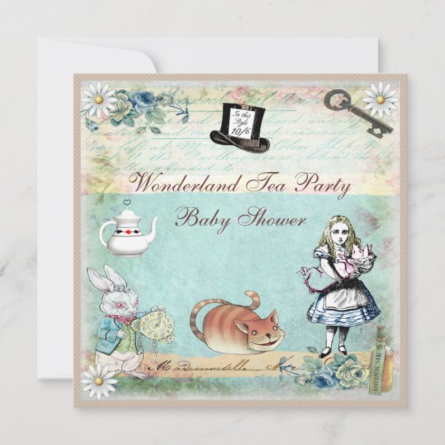 Alice & the Cheshire Cat Wonderland Baby Shower Invitation (Front)