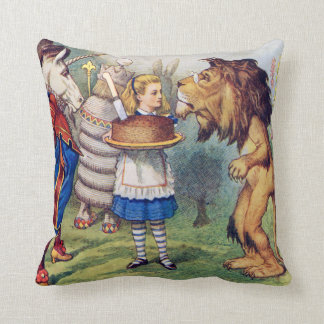 Alice, The Lion and The Unicorn in Wonderland Throw Pillow