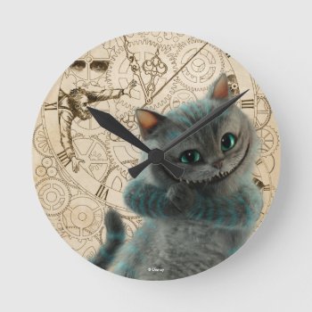 Alice Thru The Looking Glass | Cheshire Cat Grin Round Clock by AliceLookingGlass at Zazzle