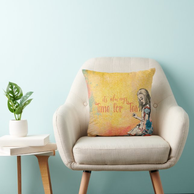 Alice Time For Tea Colorful Throw Pillow (Chair)