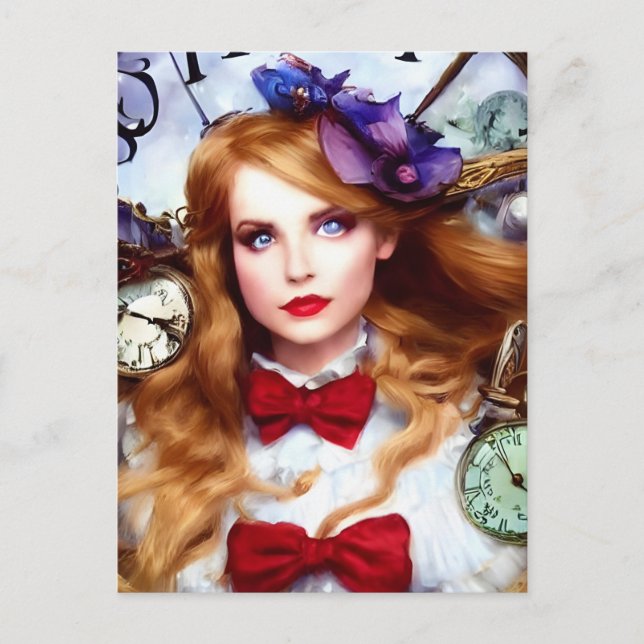 Alice Time Keeps Moving AI Generated Art Postcard (Front)