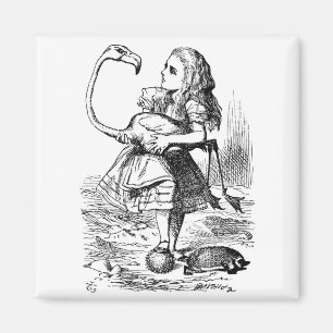 Alice trying to play croquet with a flamingo magnet