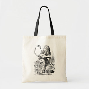 Alice trying to play croquet with a flamingo tote bag