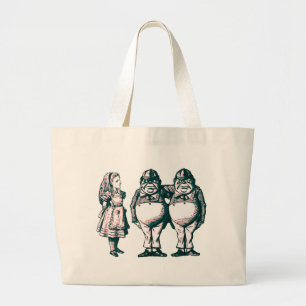Alice, Tweedle Dee & Tweedle Dum in Pink Tint Large Tote Bag