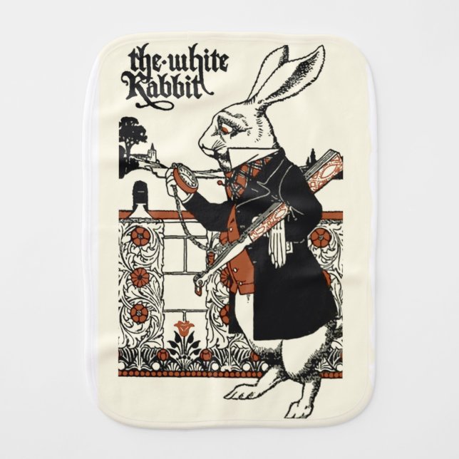 Alice White Rabbit Classic Wonderland  Baby Burp Cloth (Front)