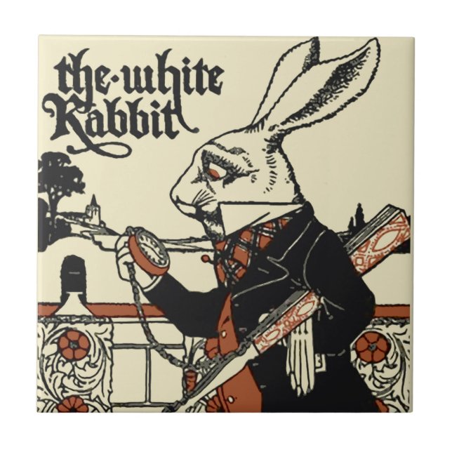 Alice White Rabbit Classic Wonderland  Ceramic Tile (Front)