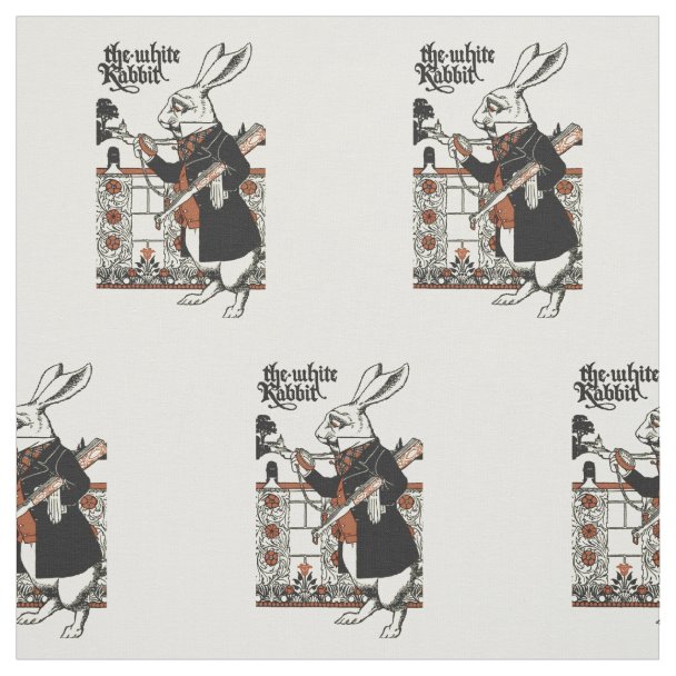 Vintage Alice in Wonderland White Rabbit Fabric | Zazzle