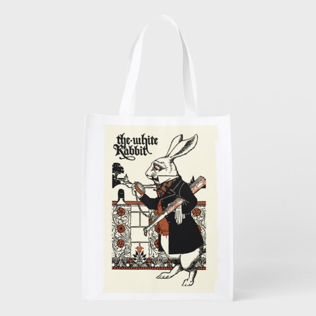 Alice White Rabbit Classic Wonderland  Grocery Bag (Back)