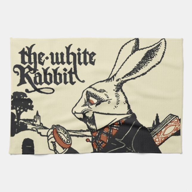 Alice White Rabbit Classic Wonderland  Kitchen Towel (Horizontal)
